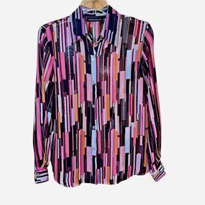 Whimsigoth Artcore Impressions Blouse S Semi-Sheer Geometric Y2K Korea Vintage